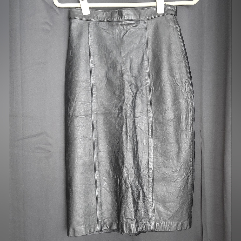 Vintage Black Leather Pencil Skirt